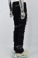 Printed Embroidered Ripped Black Stack Jeans