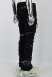 Printed Embroidered Ripped Black Stack Jeans