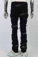 Printed Embroidered Ripped Black Stack Jeans