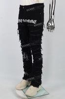 Printed Embroidered Ripped Black Stack Jeans