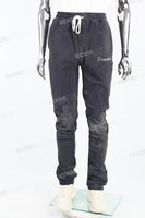 Distressed royal blue dotted embroidered sweatpants