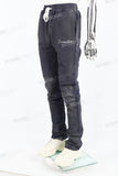 Distressed royal blue dotted embroidered sweatpants