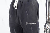 Distressed royal blue dotted embroidered sweatpants