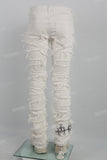 J22374 White Embroidered Ripped Mans Stack Jeans