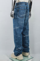 Custom Logo Laser Printing Blue Wash Baggy Jeans