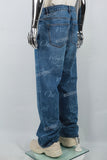 Custom Logo Laser Printing Blue Wash Baggy Jeans