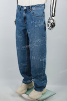 Custom Logo Laser Printing Blue Wash Baggy Jeans