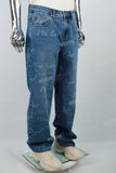 Custom Logo Laser Printing Blue Wash Baggy Jeans