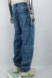 Custom Logo Laser Printing Blue Wash Baggy Jeans