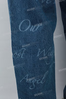 Custom Logo Laser Printing Blue Wash Baggy Jeans