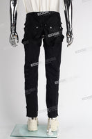 black strap skinny men jeans with mutil zipper