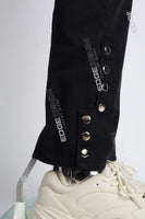 black strap skinny men jeans with mutil zipper