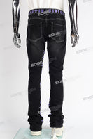 black flare bottom men jeans with embroidery