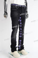 black flare bottom men jeans with embroidery