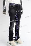 black flare bottom men jeans with embroidery