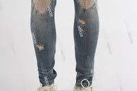 Blue Stretch Spandex Distressed Skinny Jeans Men