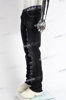 black flare bottom men jeans with embroidery