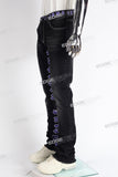 black flare bottom men jeans with embroidery