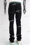 black flare bottom men jeans with embroidery