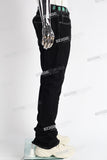 black flare bottom men jeans with embroidery