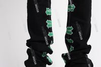 black flare bottom men jeans with embroidery