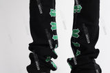 black flare bottom men jeans with embroidery