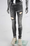Grey Scratch Distressed Ripped Paint Splatters Skinny Jeans Men