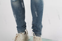 Blue Plain Distressed Skinny Jeans Men