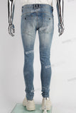 Blue Plain Distressed Skinny Jeans Men