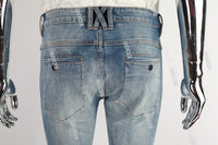 Blue Plain Distressed Skinny Jeans Men