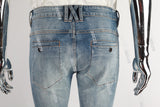 Blue Plain Distressed Skinny Jeans Men