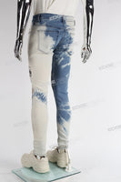 withe and blue tie dye men jeans with screen printed