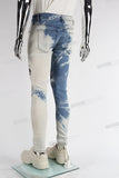 withe and blue tie dye men jeans with screen printed