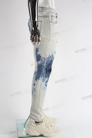 withe and blue tie dye men jeans with screen printed