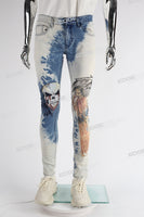 withe and blue tie dye men jeans with screen printed