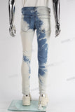 withe and blue tie dye men jeans with screen printed