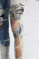 withe and blue tie dye men jeans with screen printed