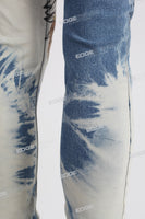 withe and blue tie dye men jeans with screen printed
