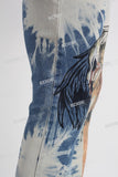 withe and blue tie dye men jeans with screen printed