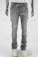 Grey Ripped Distressed Flare Bottom Stacked Jeans Men