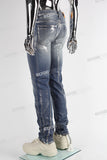 blue skinny men jeans with silver foil printed