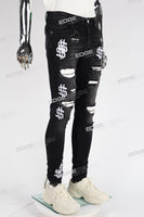 black skinny men jeans with embroidery logo