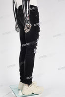 black skinny men jeans with embroidery logo