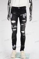 black skinny men jeans with embroidery logo