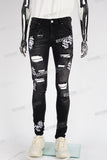 black skinny men jeans with embroidery logo