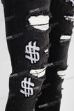 black skinny men jeans with embroidery logo