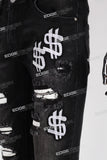 black skinny men jeans with embroidery logo