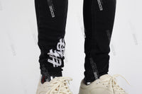 black skinny men jeans with embroidery logo