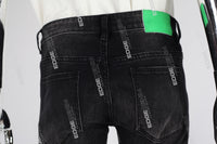 black skinny men jeans with embroidery logo