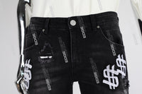 black skinny men jeans with embroidery logo